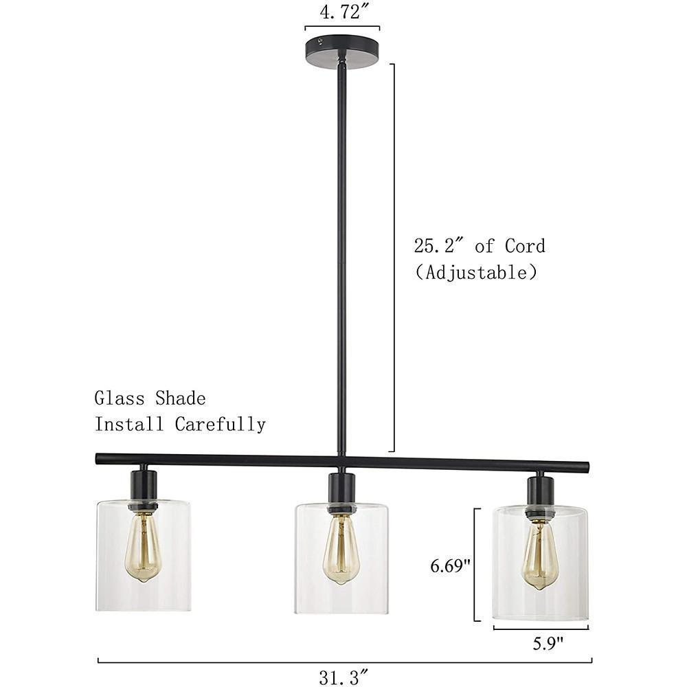 Modern Industrial 3 Light Kitchen Island Pendant Glass Lantern Chandelier in Black and Gold