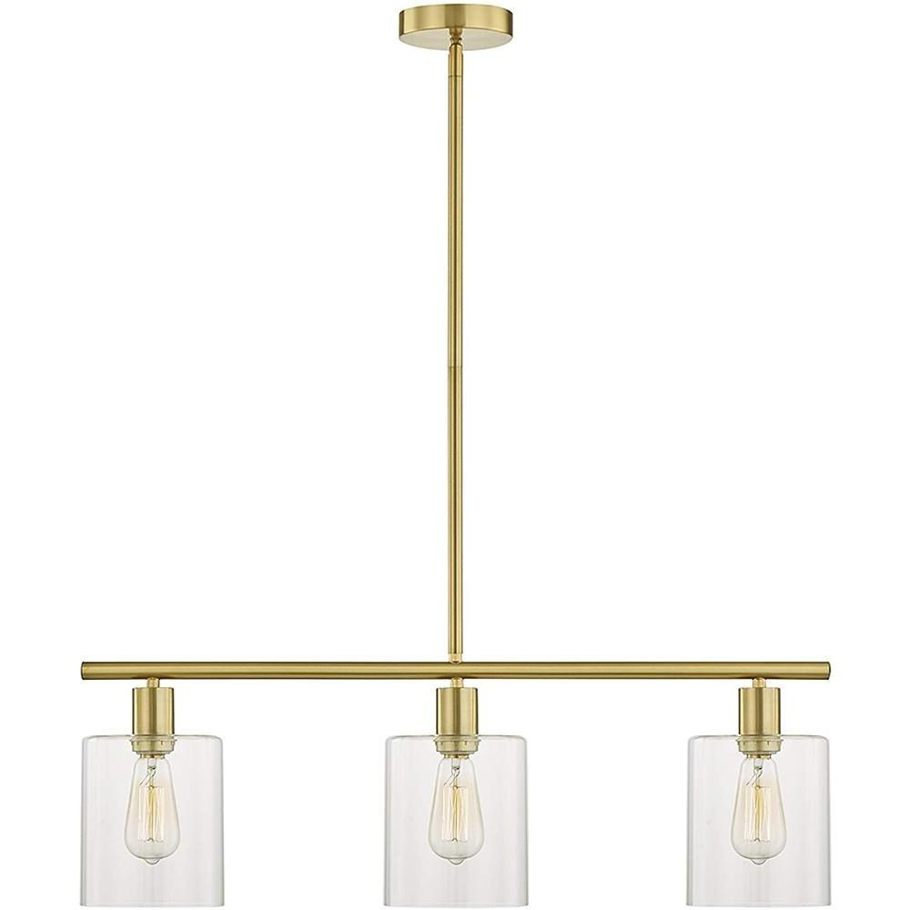Modern Industrial 3 Light Kitchen Island Pendant Glass Lantern Chandelier in Black and Gold