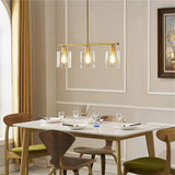 Modern Industrial 3 Light Kitchen Island Pendant Glass Lantern Chandelier in Black and Gold