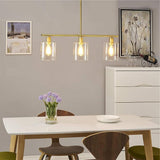 Modern Industrial 3 Light Kitchen Island Pendant Glass Lantern Chandelier in Black and Gold