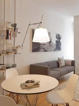 Modern Industrial Adjustable Rocker Wall Sconce with Fabric Shade and Fog Silver Finish