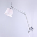 Modern Industrial Adjustable Rocker Wall Sconce with Fabric Shade and Fog Silver Finish