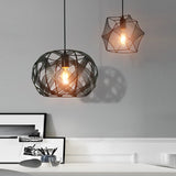 Modern Industrial Black Iron Mesh Geometric Pendant Light Fixture for Kitchen and Dining Room