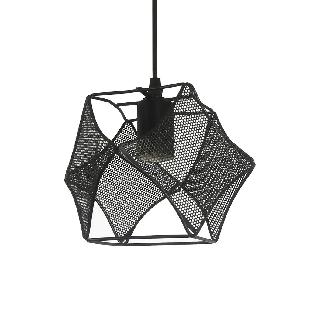 Modern Industrial Black Iron Mesh Geometric Pendant Light Fixture for Kitchen and Dining Room