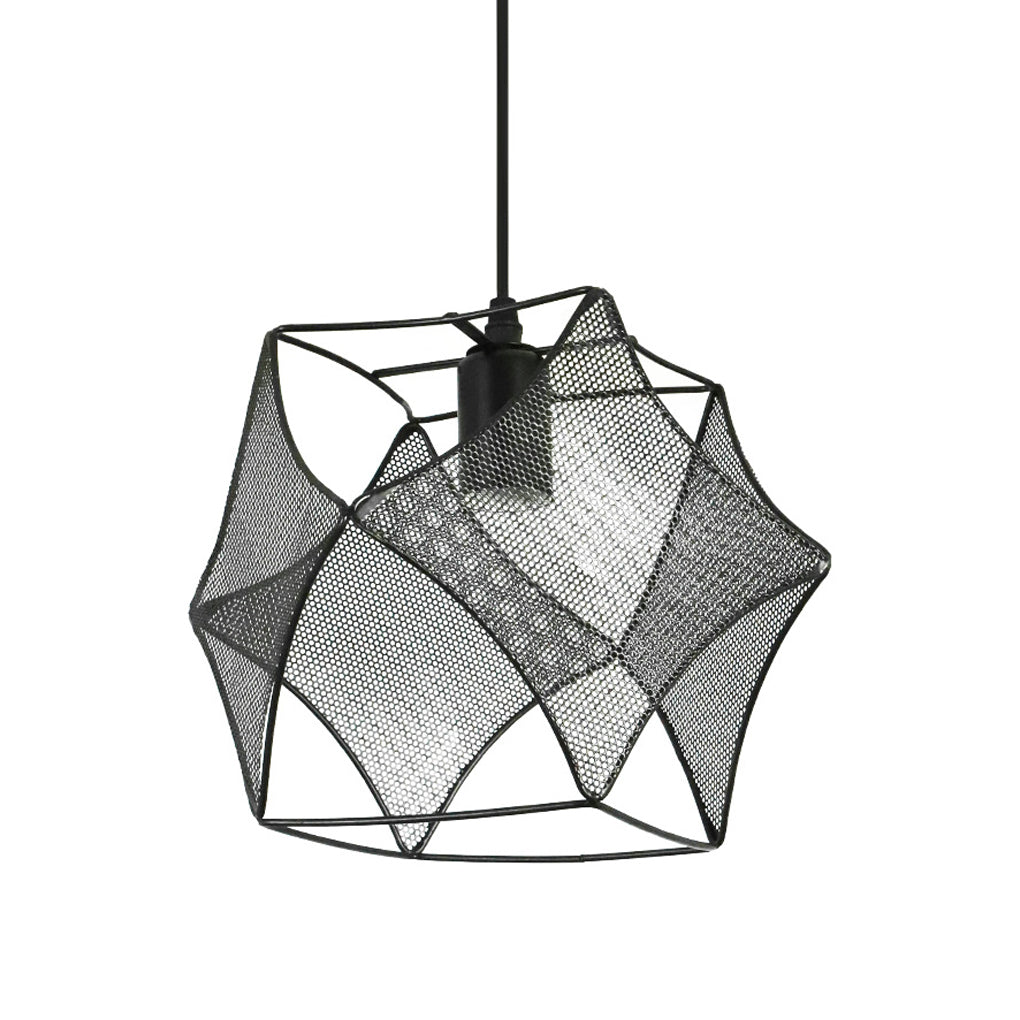 Modern Industrial Black Iron Mesh Geometric Pendant Light Fixture for Kitchen and Dining Room