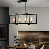 Modern Industrial Black Iron Rectangular Chandelier for Dining Room and Kitchen Island