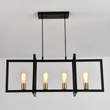 Modern Industrial Black Iron Rectangular Chandelier for Dining Room and Kitchen Island