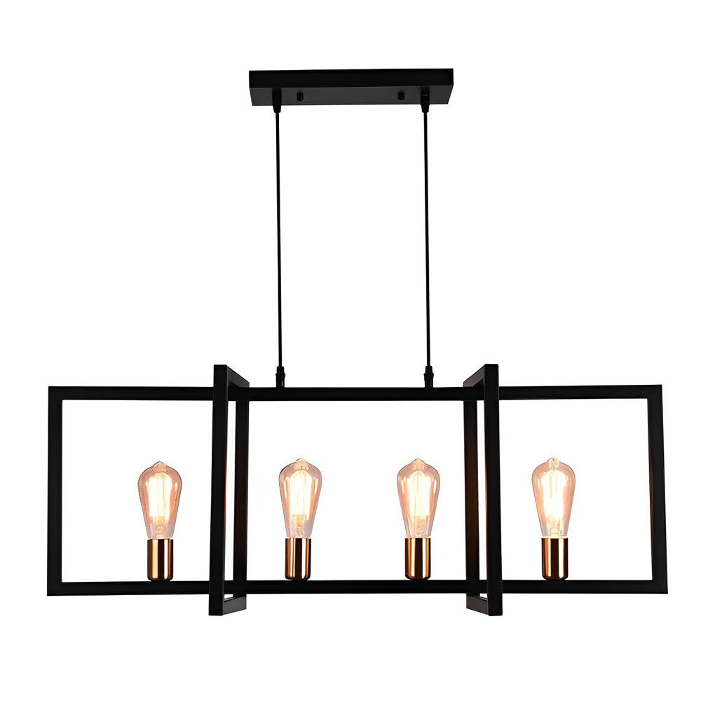 Modern Industrial Black Iron Rectangular Chandelier for Dining Room and Kitchen Island