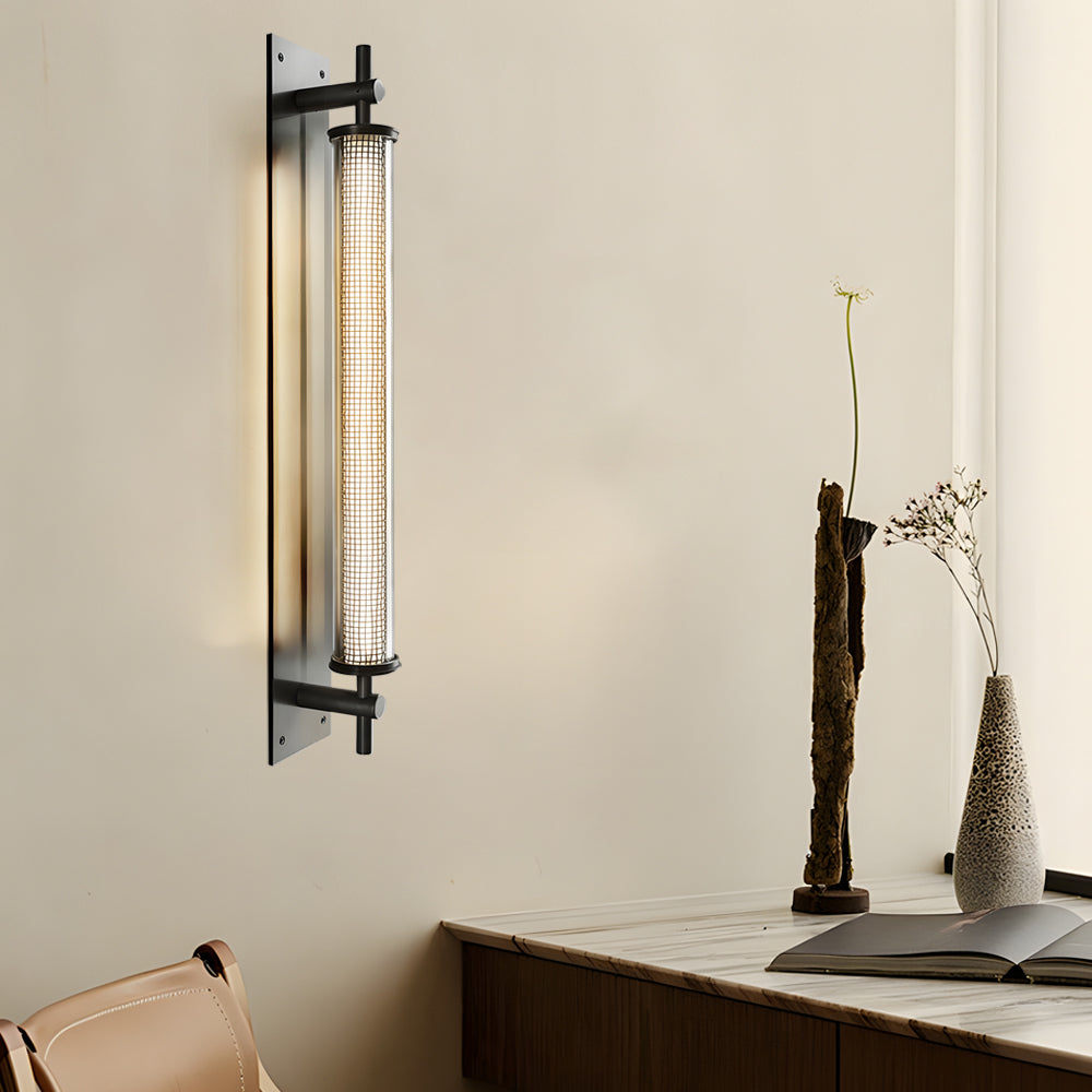 Modern Industrial Black Stainless Steel Long Tube LED Wall Sconce with Mesh Detail for Indoor Decor