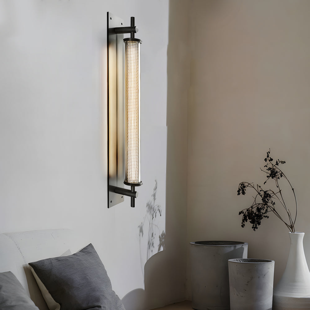 Modern Industrial Black Stainless Steel Long Tube LED Wall Sconce with Mesh Detail for Indoor Decor