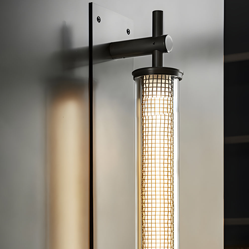 Modern Industrial Black Stainless Steel Long Tube LED Wall Sconce with Mesh Detail for Indoor Decor
