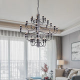 Modern Industrial Candlestick Chandelier Black Metal Multi Light Hanging Fixture for Living Room