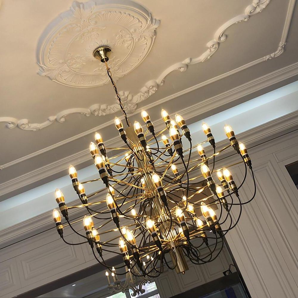 Modern Industrial Candlestick Chandelier Black Metal Multi Light Hanging Fixture for Living Room