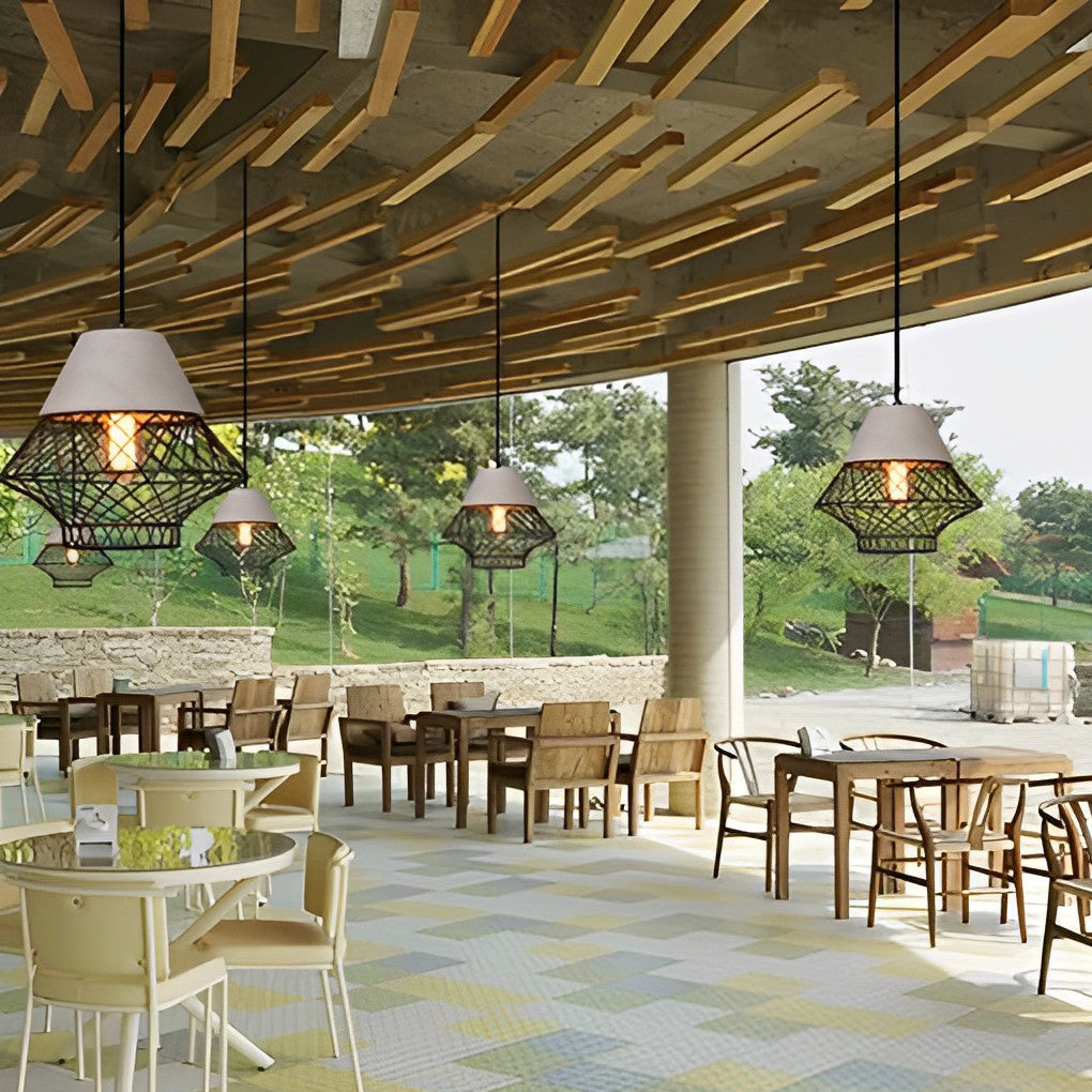 Modern Industrial Cement and Iron Cage Pendant Light for Kitchen Island and Dining Room