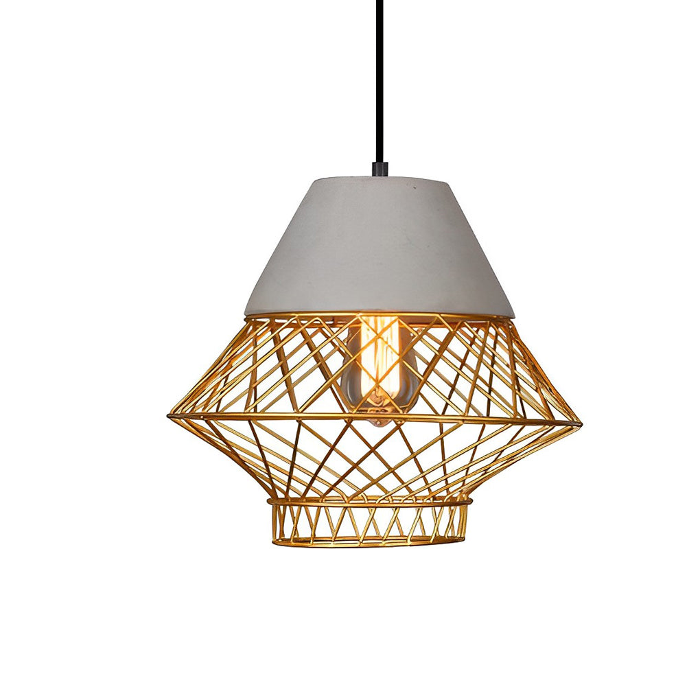Modern Industrial Cement and Iron Cage Pendant Light for Kitchen Island and Dining Room