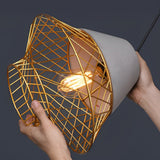 Modern Industrial Cement and Iron Cage Pendant Light for Kitchen Island and Dining Room