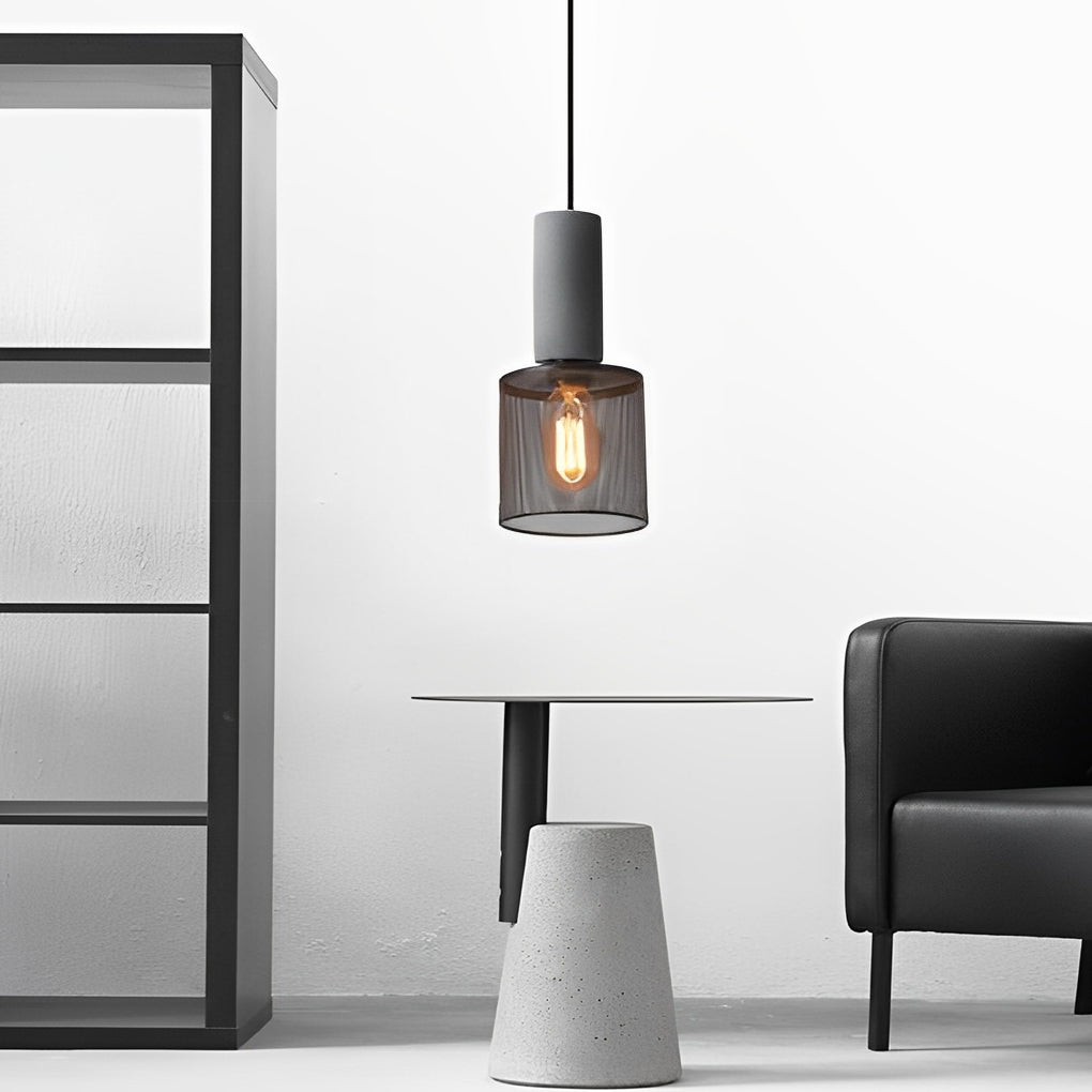 Modern Industrial Concrete and Black Metal Mesh Pendant Light E27 Cage Chandelier Ceiling Lamp