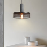 Modern Industrial Concrete and Black Metal Mesh Pendant Light E27 Cage Chandelier Ceiling Lamp