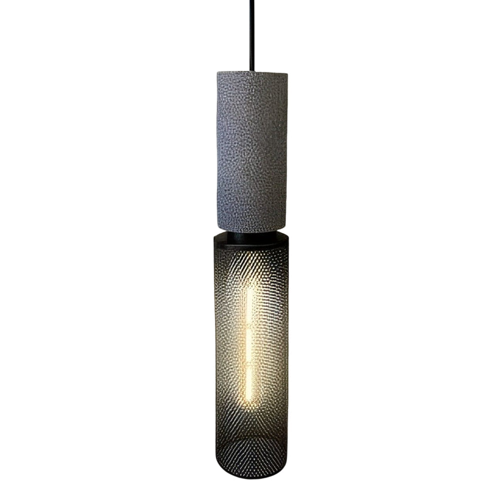 Modern Industrial Concrete and Black Metal Mesh Pendant Light E27 Cage Chandelier Ceiling Lamp