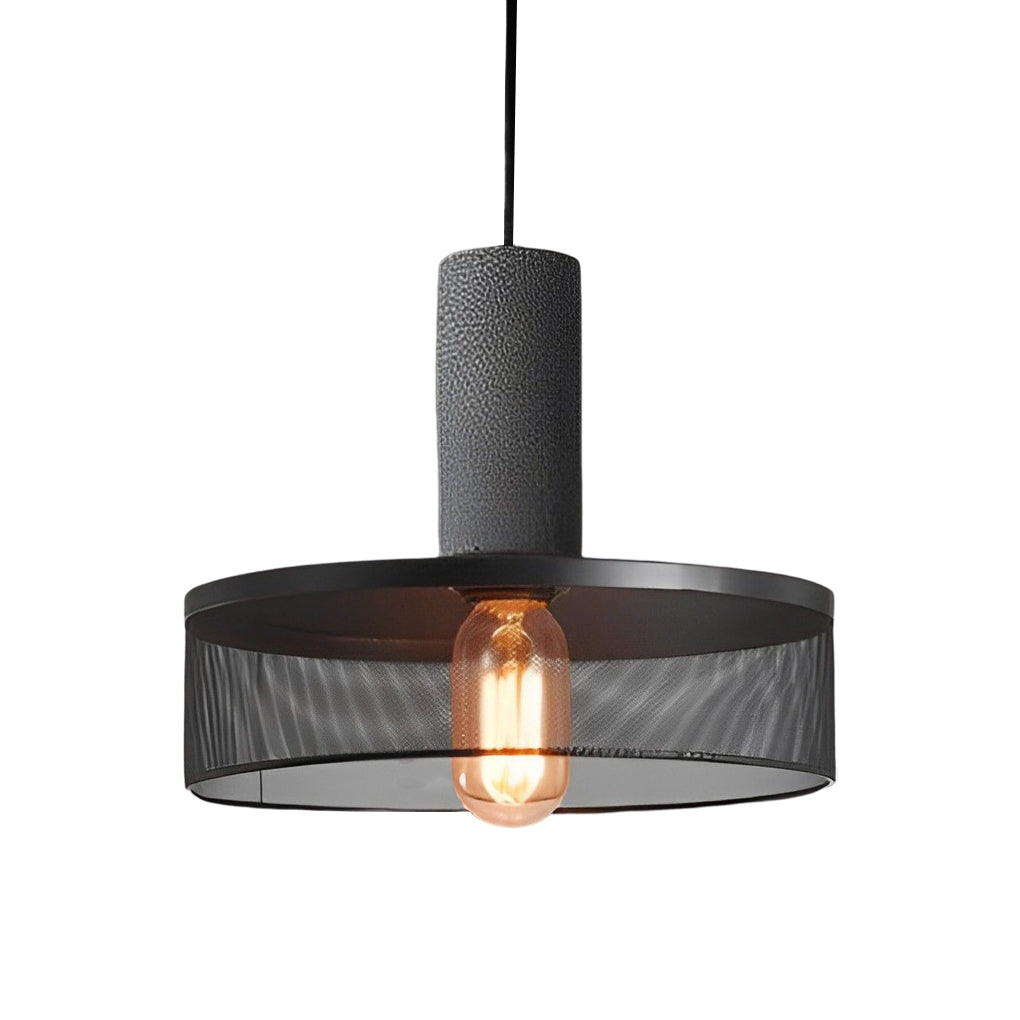 Modern Industrial Concrete and Black Metal Mesh Pendant Light E27 Cage Chandelier Ceiling Lamp