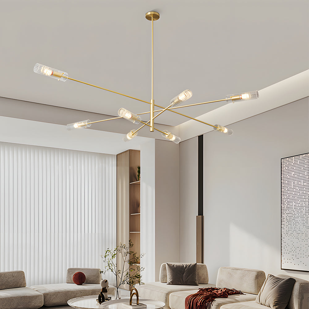 Modern Industrial Copper Sputnik Chandelier Linear Pendant Ceiling Light for Dining Room and Living Room