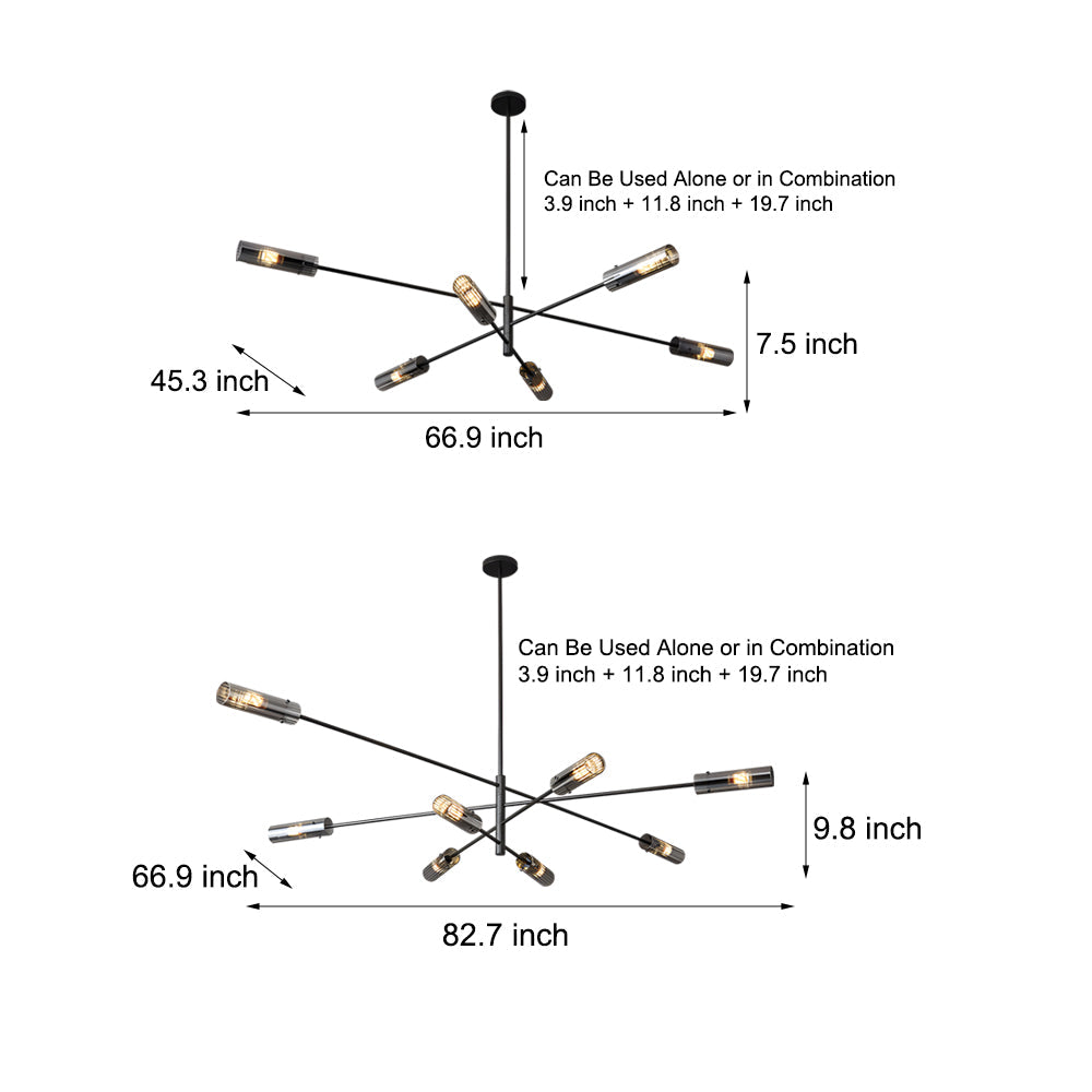Modern Industrial Copper Sputnik Chandelier Linear Pendant Ceiling Light for Dining Room and Living Room