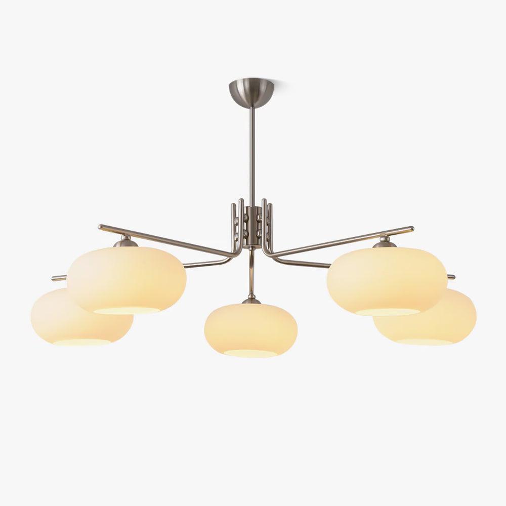Modern Industrial Crown Chandelier Ceiling Light with White Glass Globes