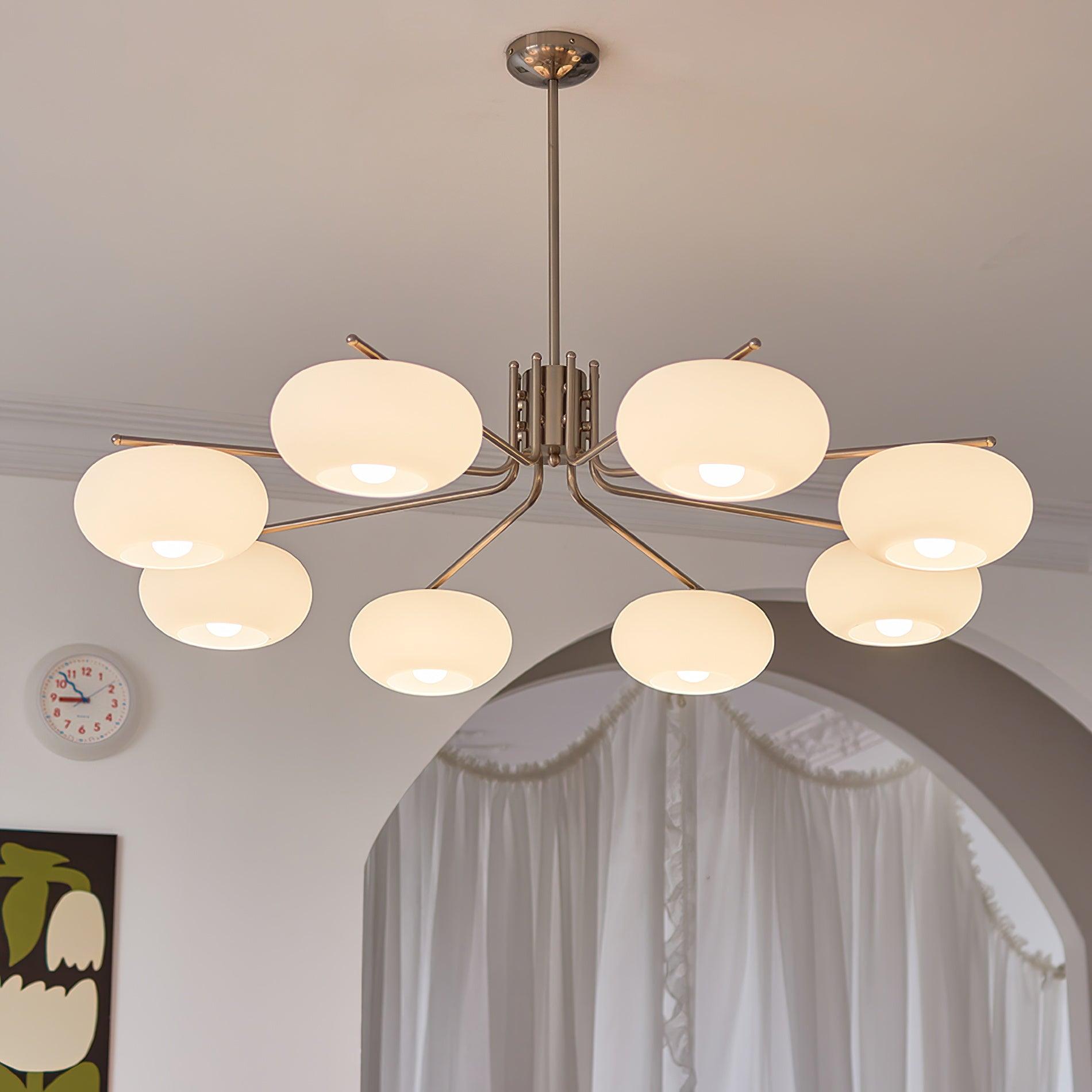 Modern Industrial Crown Chandelier Ceiling Light with White Glass Globes