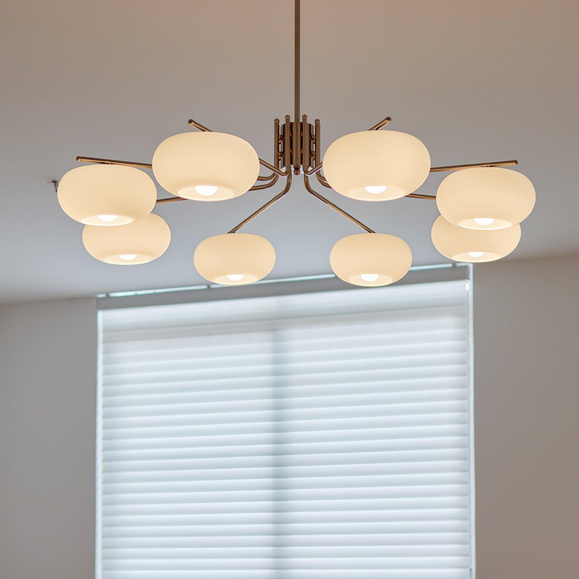 Modern Industrial Crown Chandelier Ceiling Light with White Glass Globes