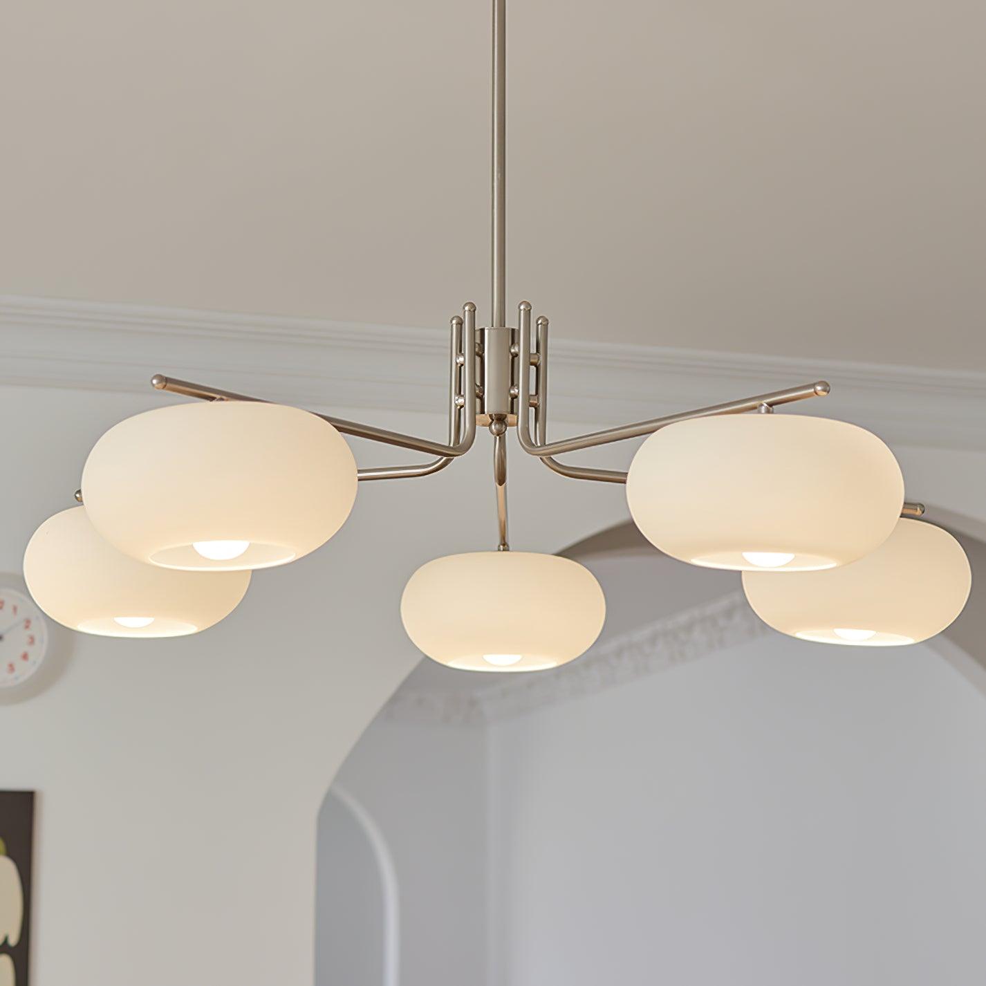Modern Industrial Crown Chandelier Ceiling Light with White Glass Globes