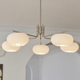 Modern Industrial Crown Chandelier Ceiling Light with White Glass Globes