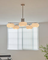 Modern Industrial Crown Chandelier Ceiling Light with White Glass Globes