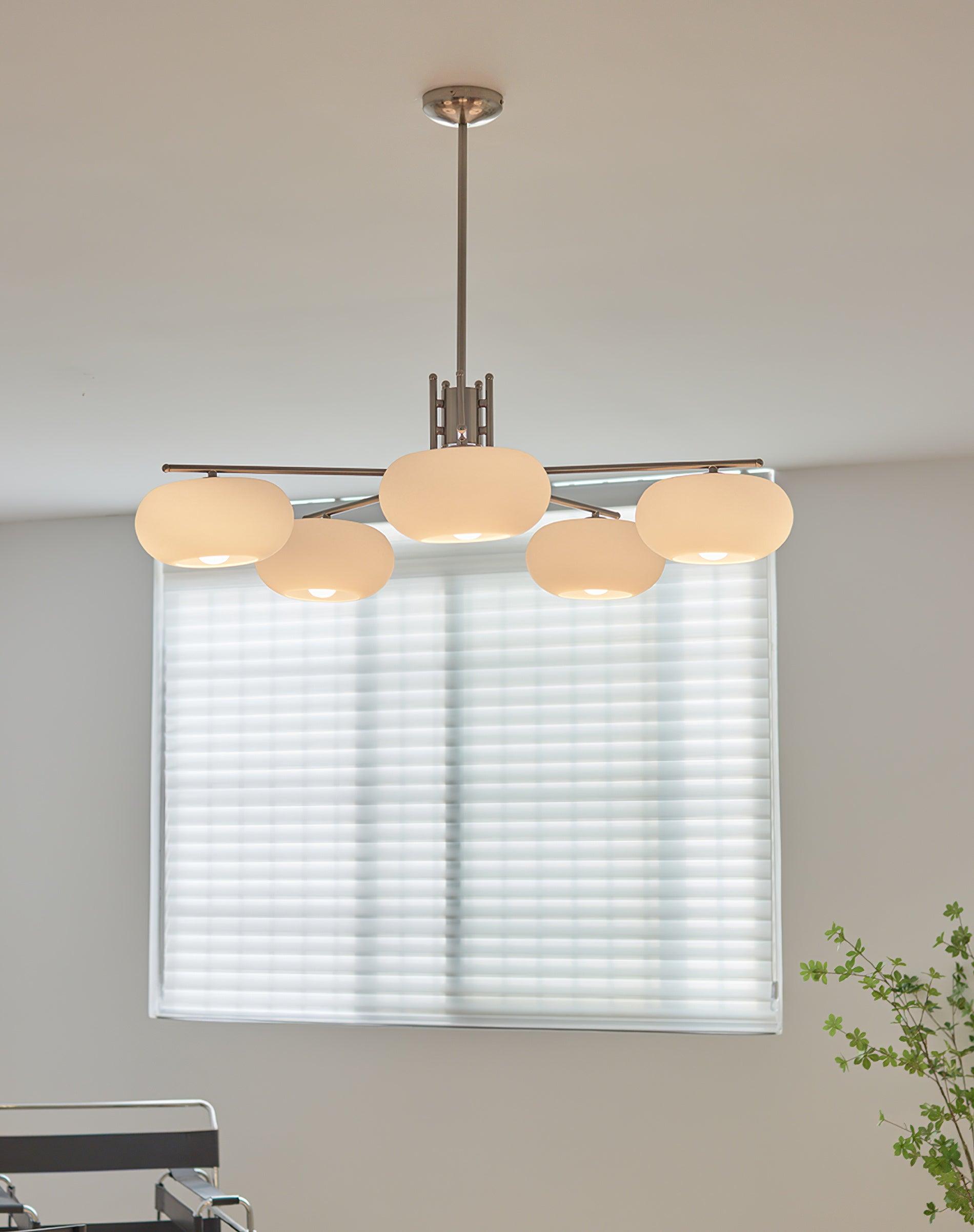 Modern Industrial Crown Chandelier Ceiling Light with White Glass Globes