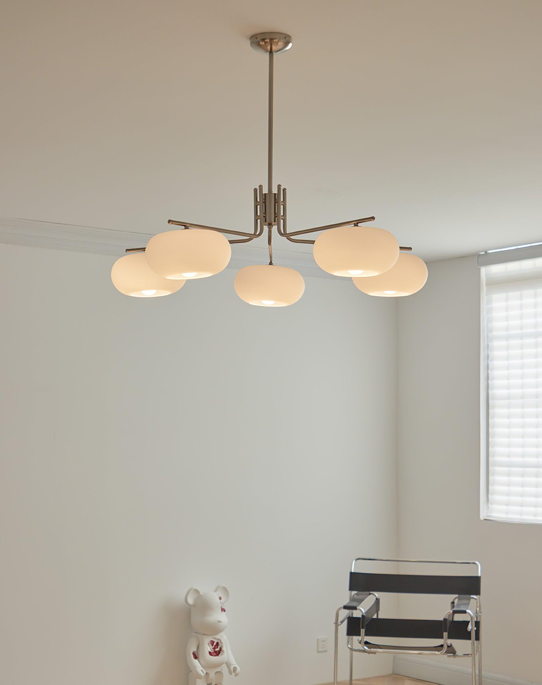 Modern Industrial Crown Chandelier Ceiling Light with White Glass Globes