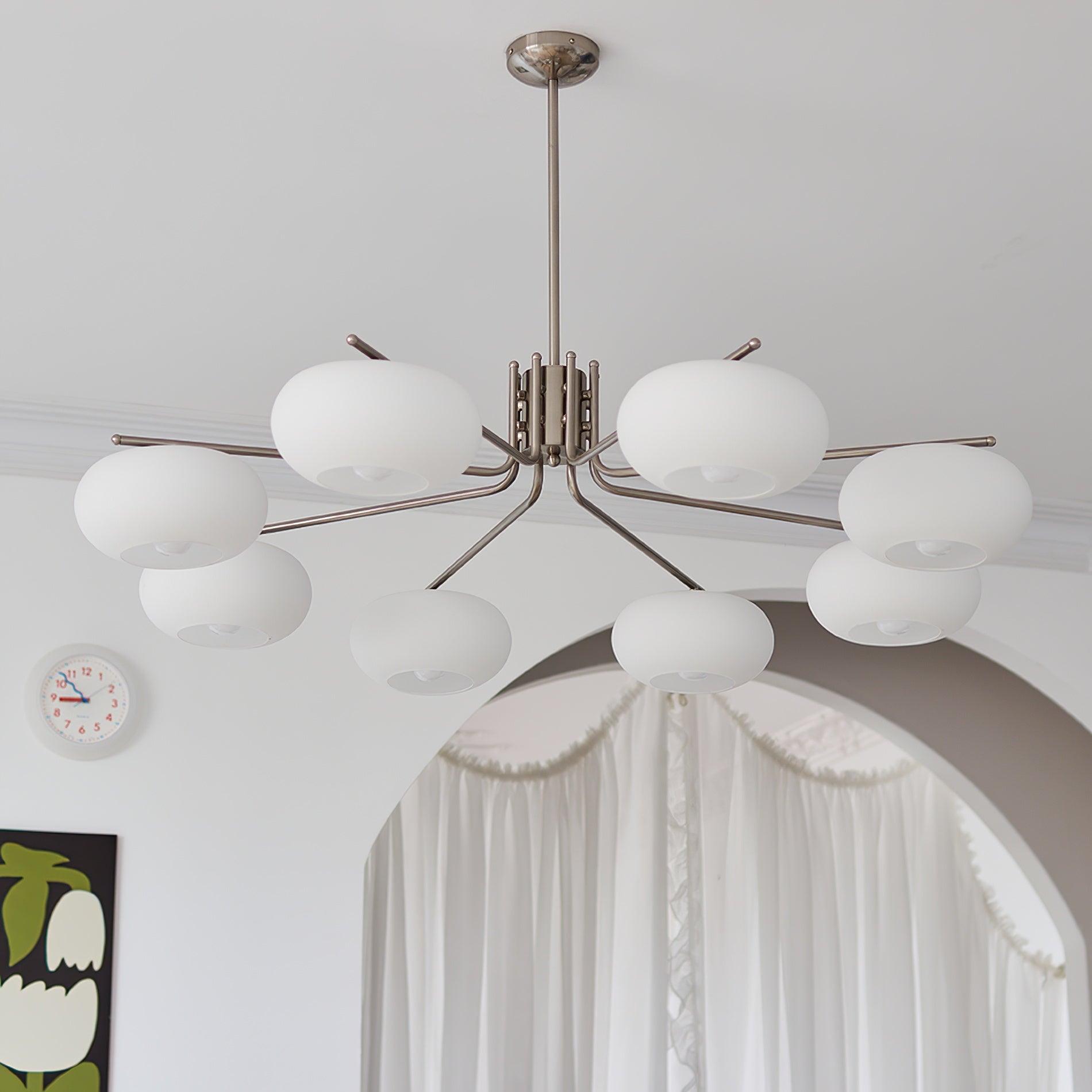 Modern Industrial Crown Chandelier Ceiling Light with White Glass Globes