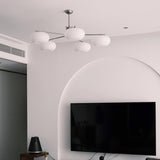 Modern Industrial Crown Chandelier Ceiling Light with White Glass Globes