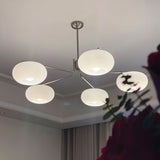 Modern Industrial Crown Chandelier Ceiling Light with White Glass Globes