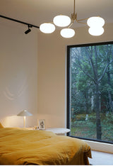 Modern Industrial Crown Chandelier Ceiling Light with White Glass Globes