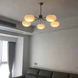 Modern Industrial Crown Chandelier Ceiling Light with White Glass Globes