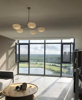 Modern Industrial Crown Chandelier Ceiling Light with White Glass Globes