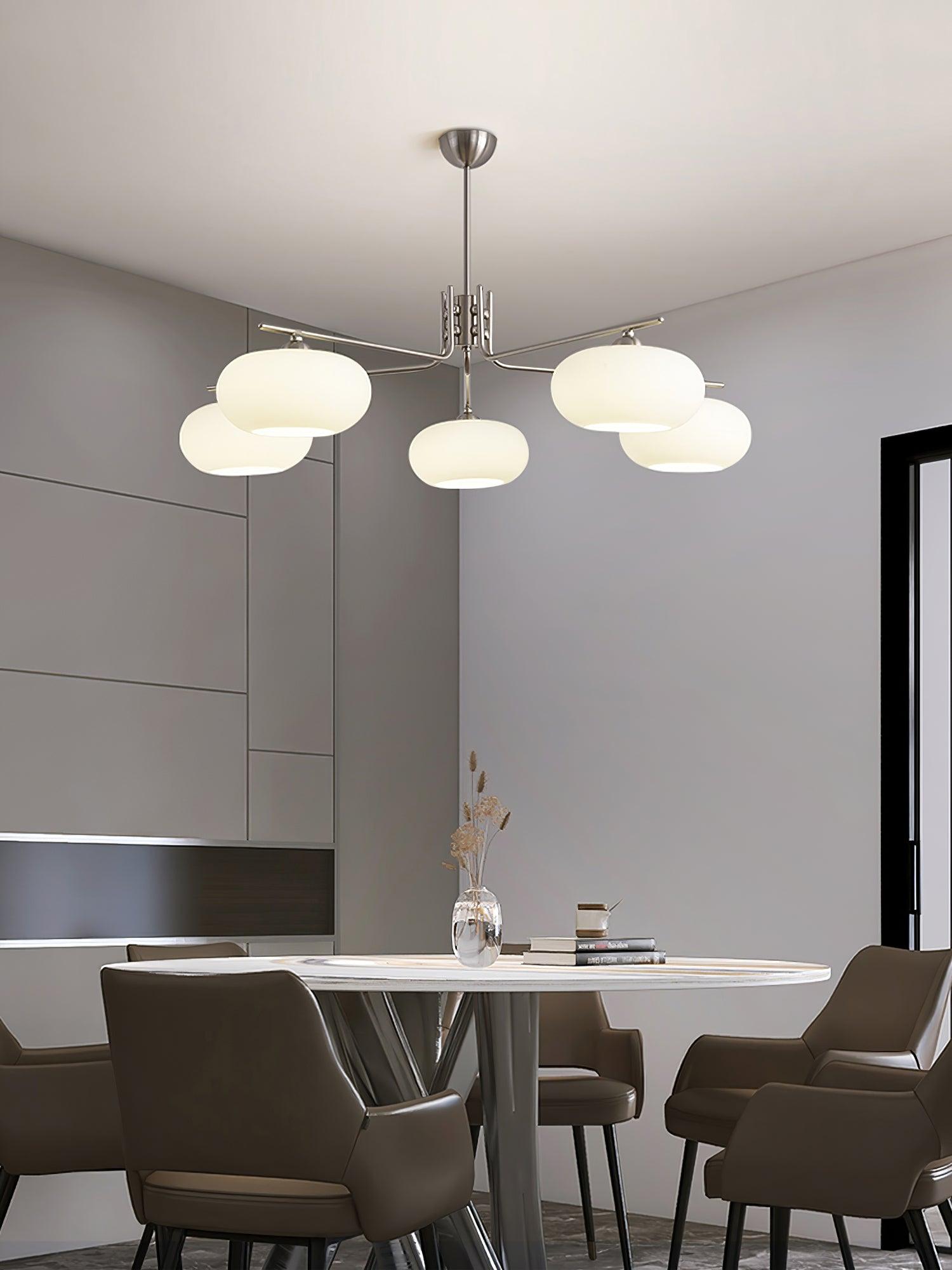 Modern Industrial Crown Chandelier Ceiling Light with White Glass Globes