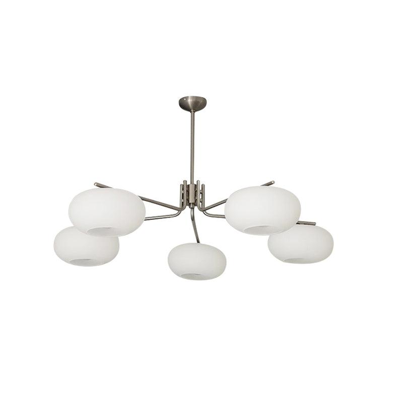 Modern Industrial Crown Chandelier Ceiling Light with White Glass Globes