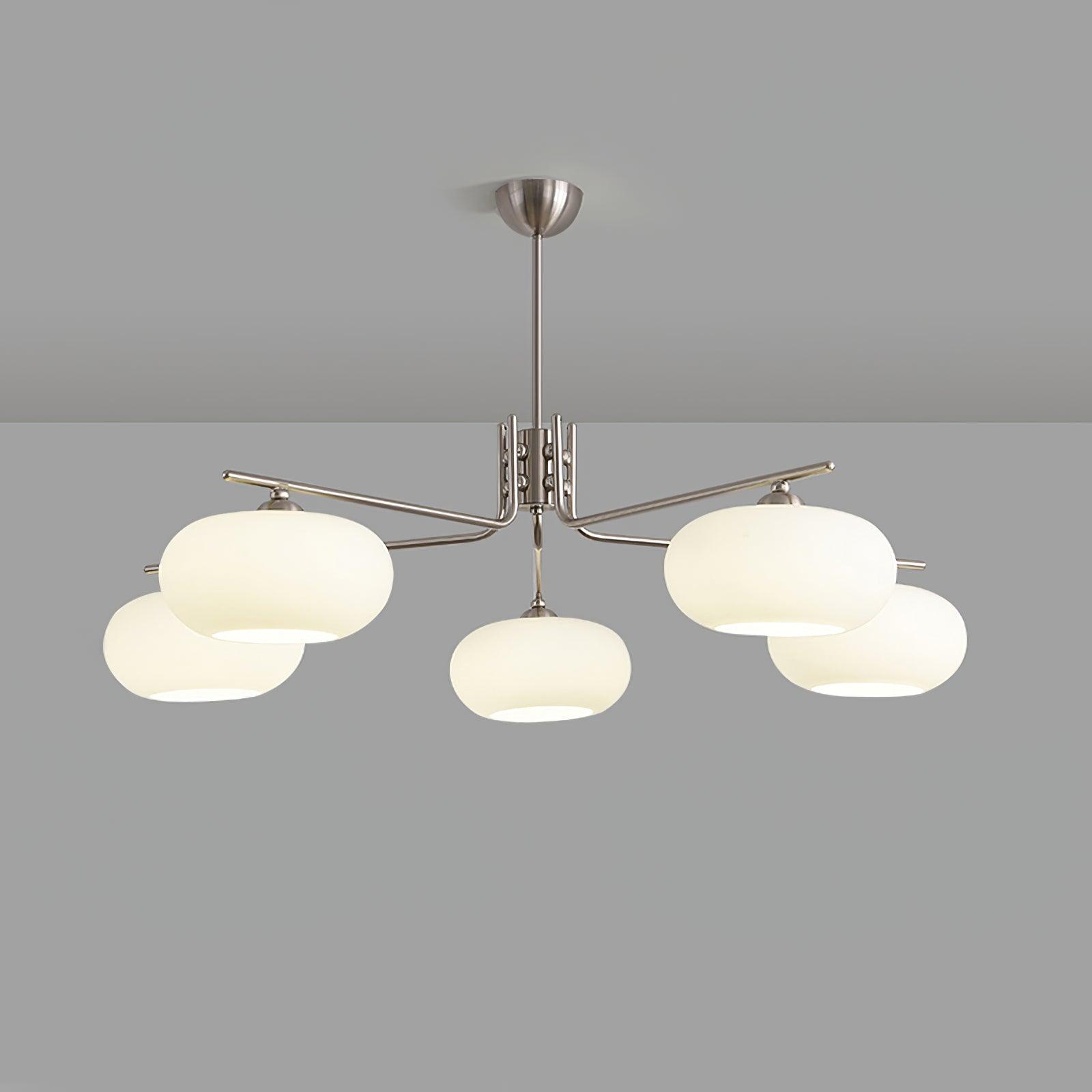 Modern Industrial Crown Chandelier Ceiling Light with White Glass Globes