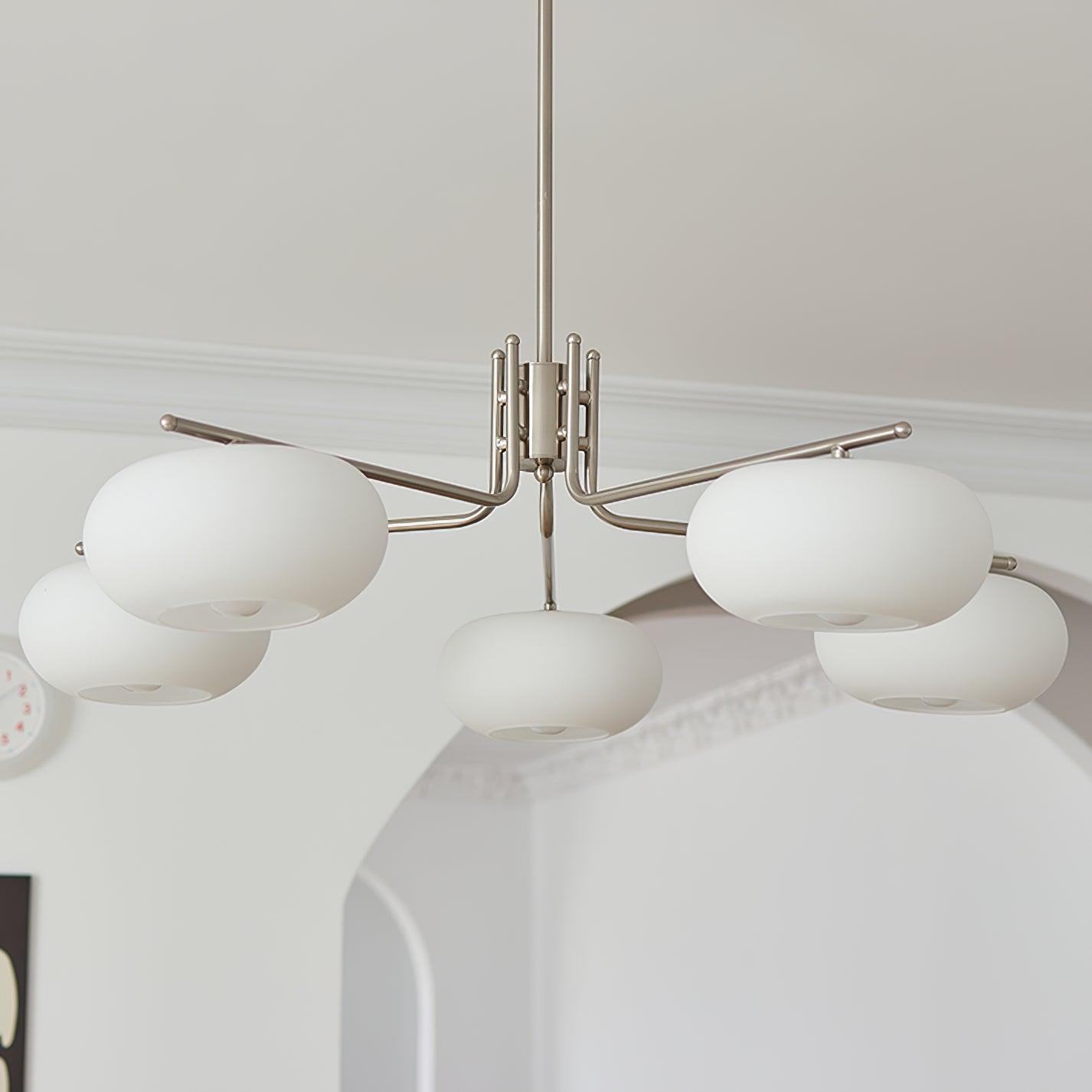 Modern Industrial Crown Chandelier Ceiling Light with White Glass Globes