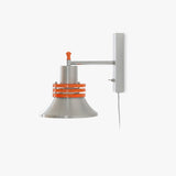 Modern Industrial Metal Bracket Wall Sconce with Polished Chrome Shade and Orange Accent Strap