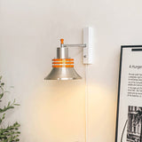 Modern Industrial Metal Bracket Wall Sconce with Polished Chrome Shade and Orange Accent Strap