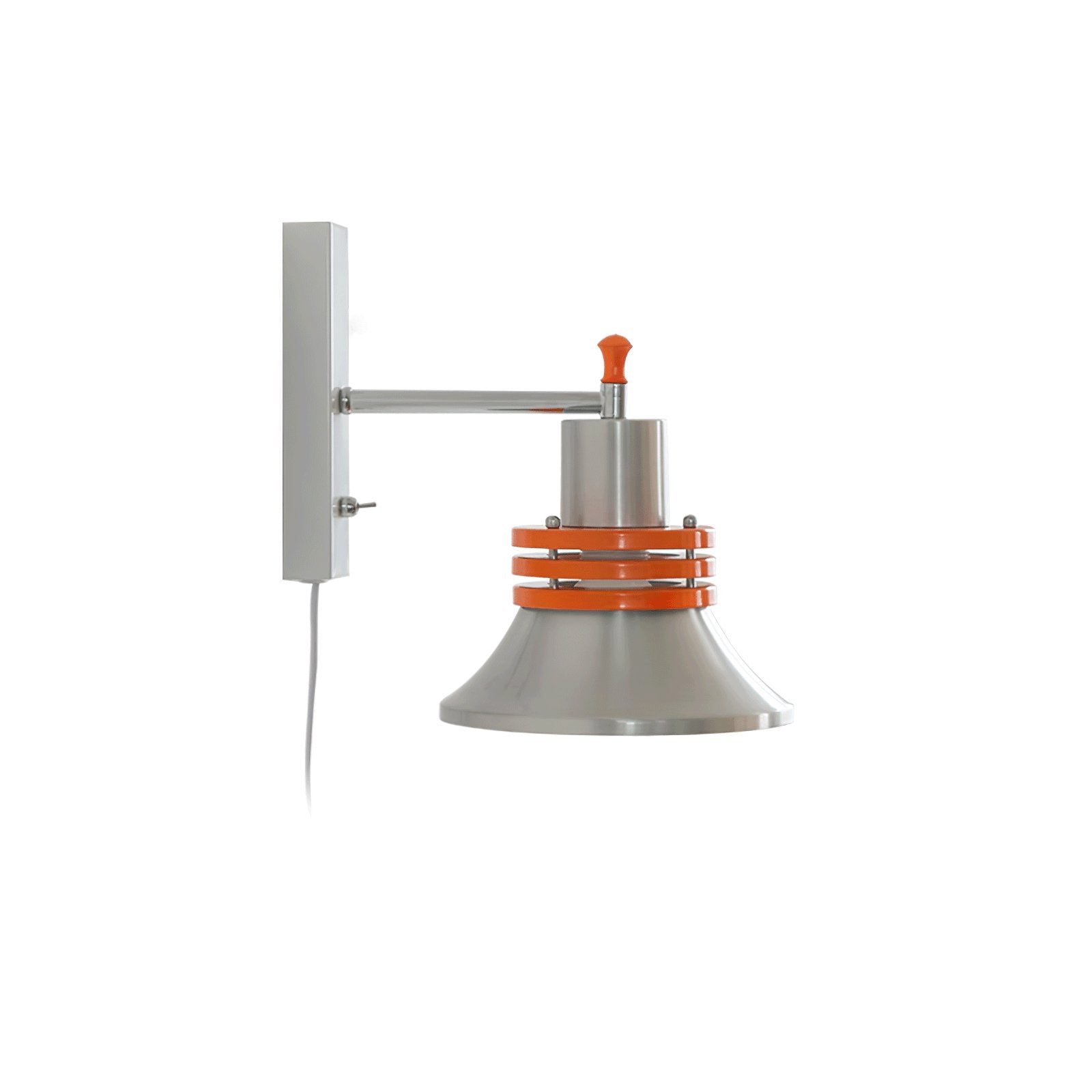 Modern Industrial Metal Bracket Wall Sconce with Polished Chrome Shade and Orange Accent Strap