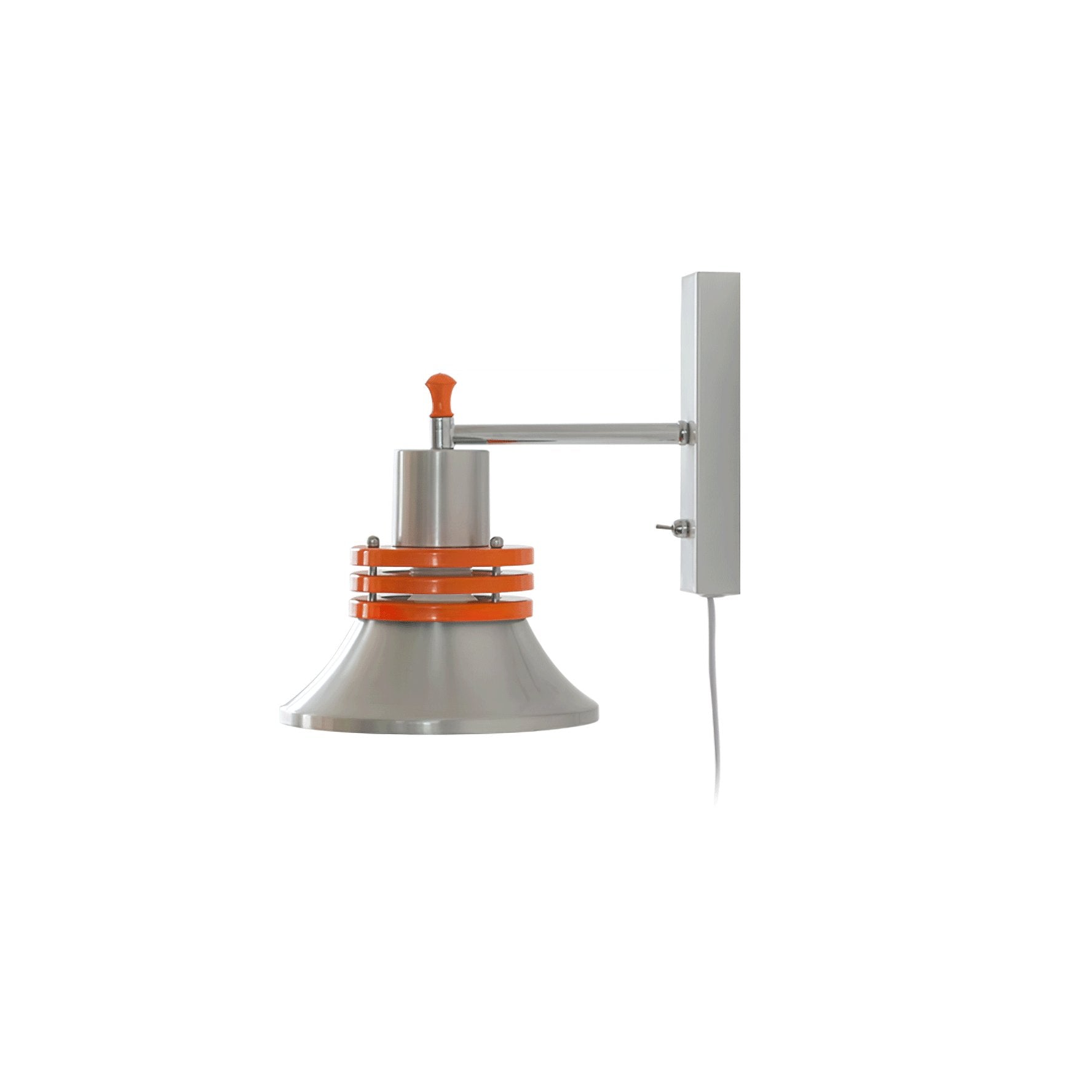 Modern Industrial Metal Bracket Wall Sconce with Polished Chrome Shade and Orange Accent Strap