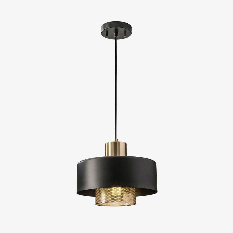 Modern Industrial Metal Pendant Light with Perforated Copper Shade and Adjustable Black Hanging Fixture