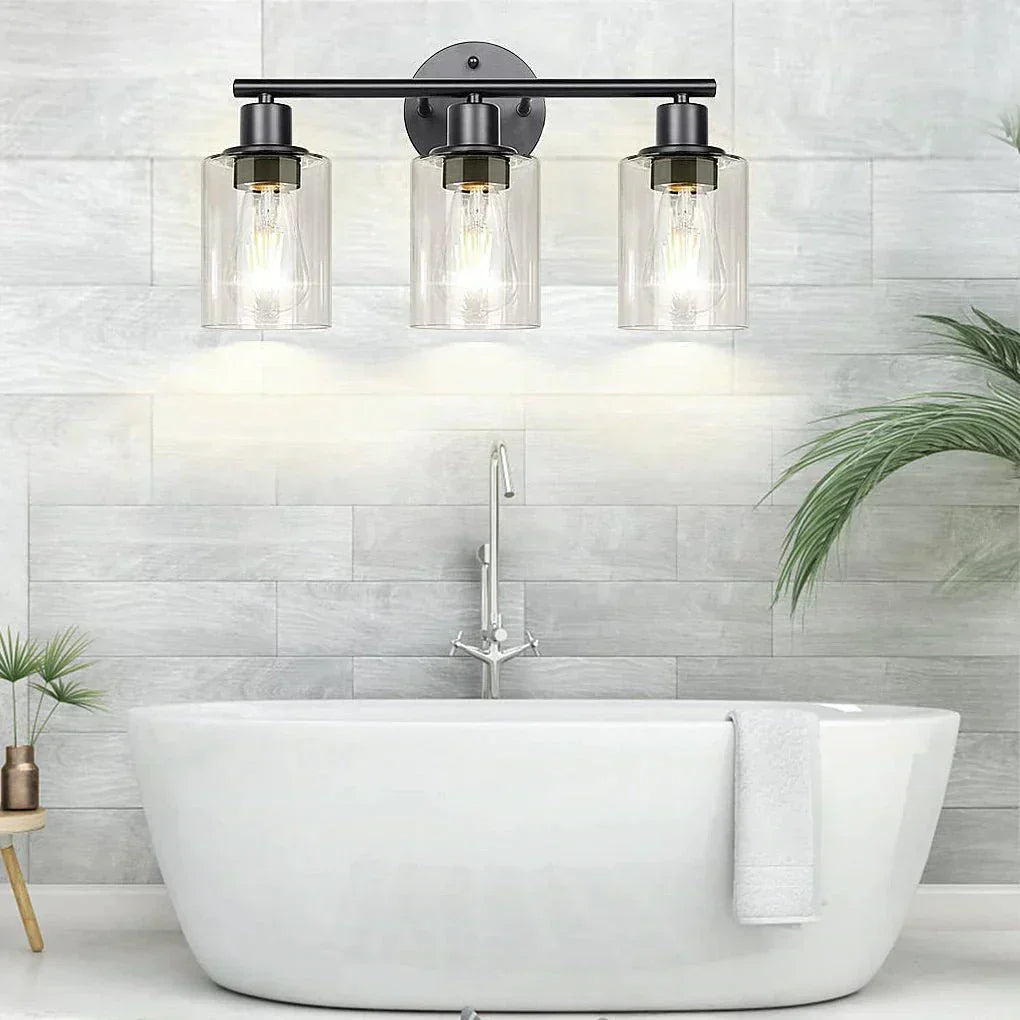 Modern Industrial Plug In Glass Wall Sconce for Bathroom Vanity and Bedroom Mirror Lighting